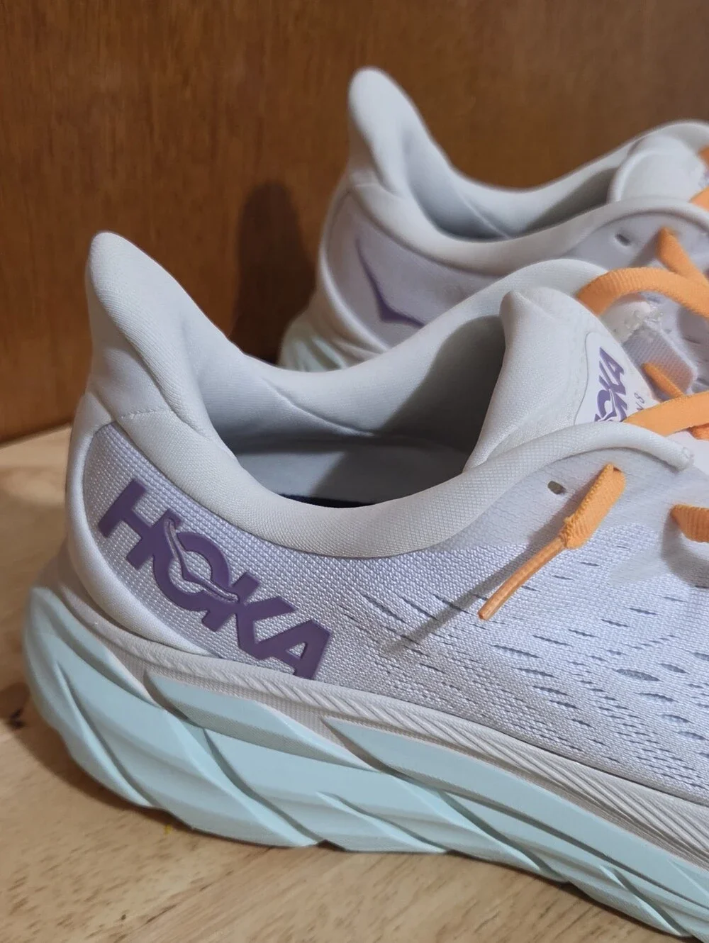 Hoka One One Clifton 8 Womens Mint Green Orange Athletic Running Shoes Size 8B